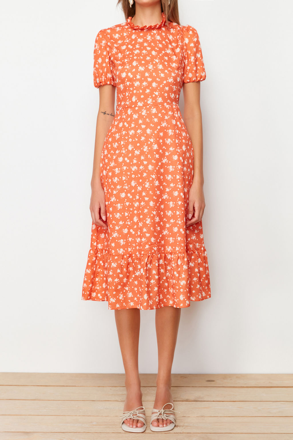 TRENDYOLMILLA Ac?k Mavi Cicekli A Kesim F?rf?rl? Midi Dokuma Elbise TWOSS20EL0894  фото 22