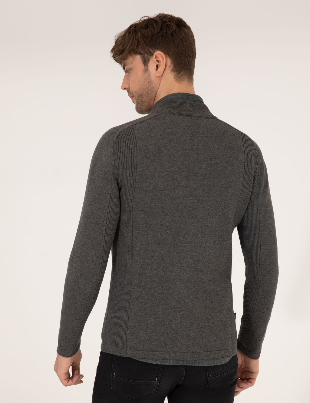 Gri Melanj Slim Fit Fermuarl_ Triko H_rka