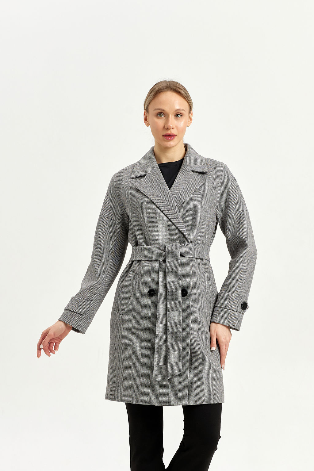 Пальто женское демисезонное 22970 (серый/ёлочка) - Kankan фото 8