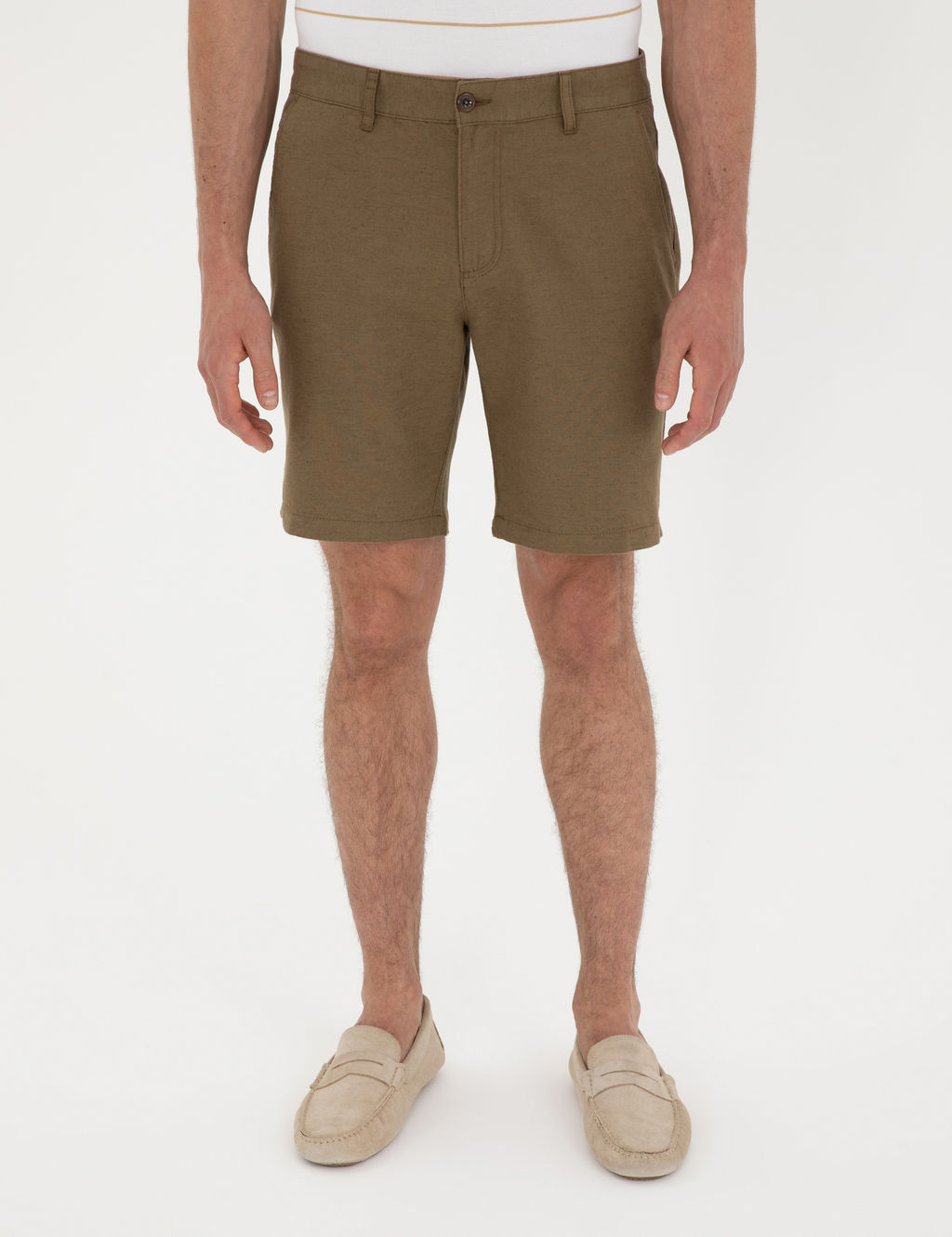 Haki Slim Fit Keten Kar___ml_ Dokuma _ort