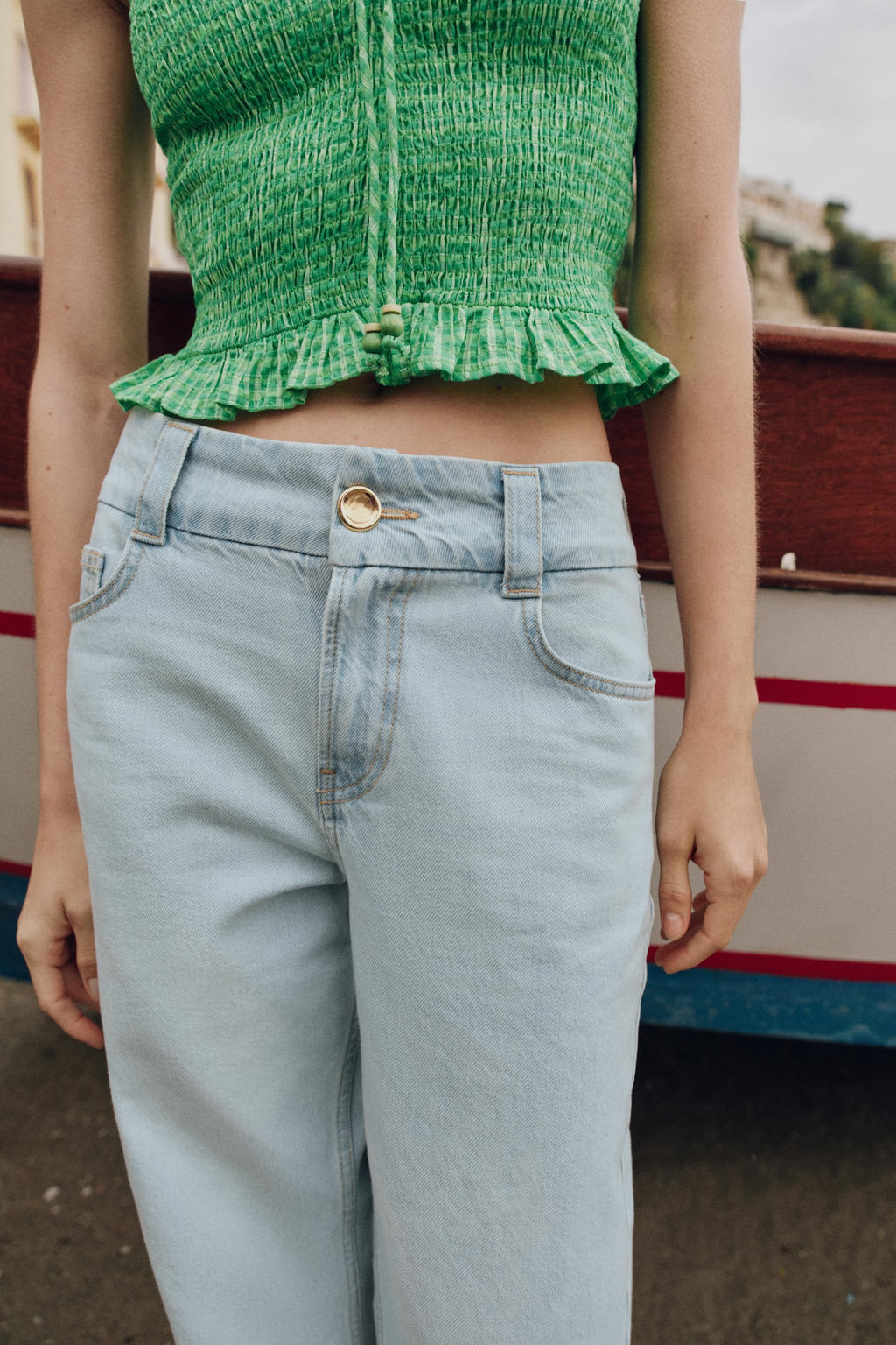 JEANS Z1975 STRAIGHT TIRO ALTO CINTURA ANCHA / Azul claro - Zara фото 6