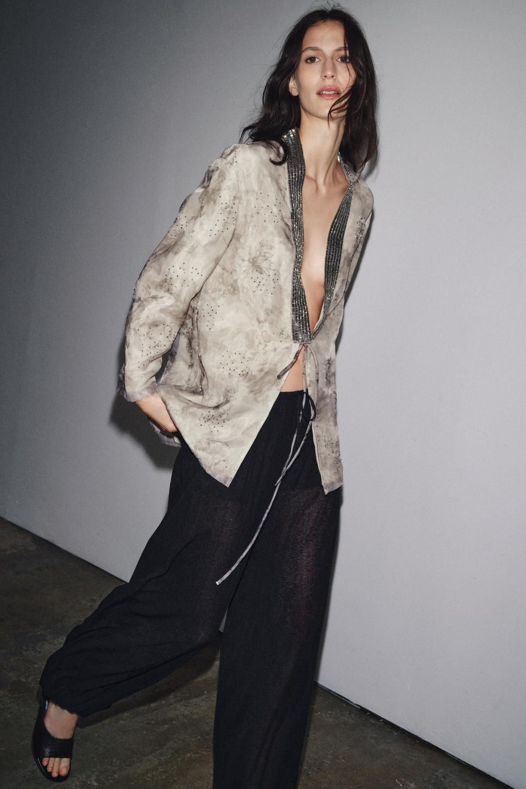 BEADED PRINTED ORGANZA KIMONO - Zara фото 2