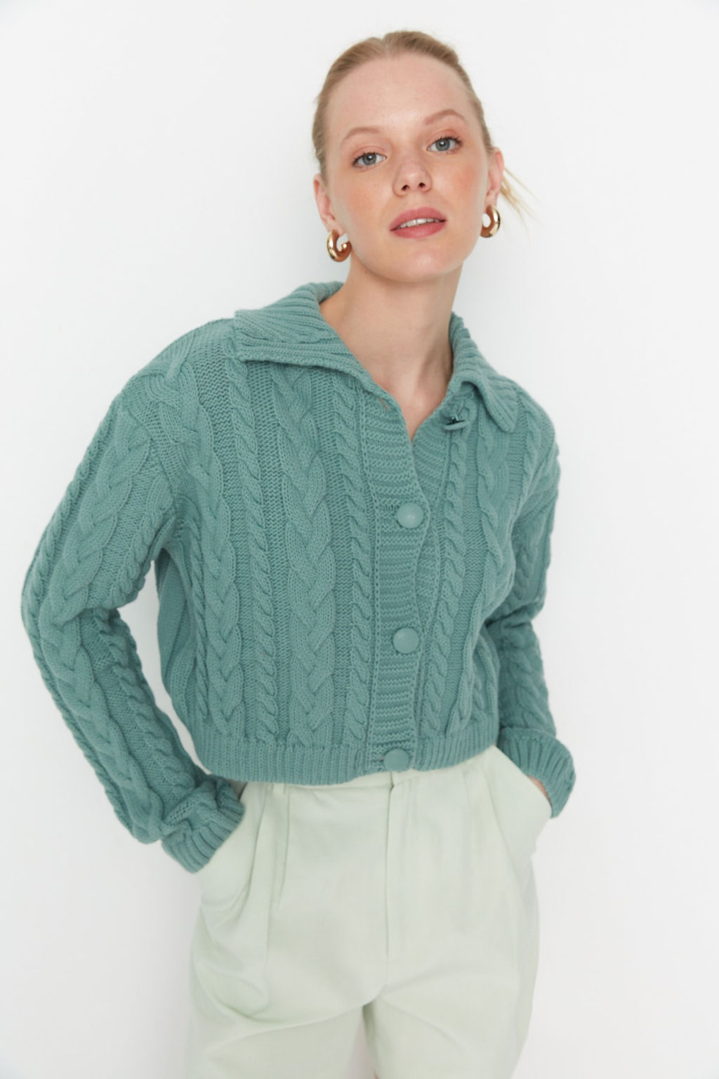 TRENDYOLMILLA Tas Crop Polo Yaka Triko H?rka TWOAW22HI0448  фото 3