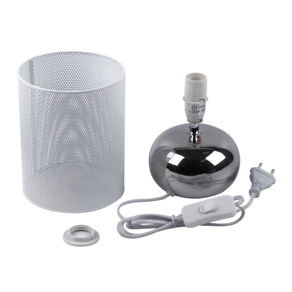 UML-B307 E14 SILVER/WHITE Светильник настольный декоративный под лампу Е14, 40W. Механический выключатель. Серебристый/Белый. ТМ Uniel
