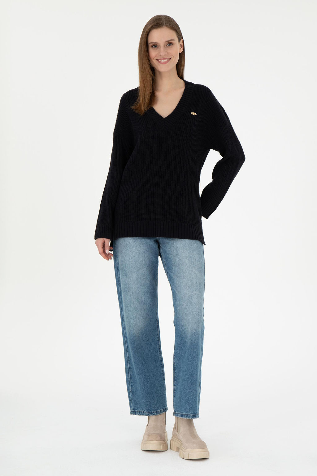 Женский темно-синий свитер с v-образным вырезом Неожиданная скидка в корзине - U.s. polo assn фото 4