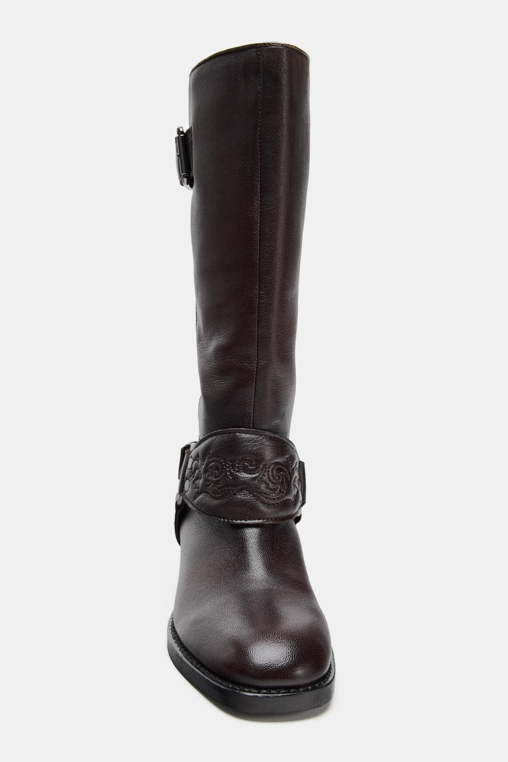 LEATHER FLAT EMBROIDERED BOOTS - Zara фото 16