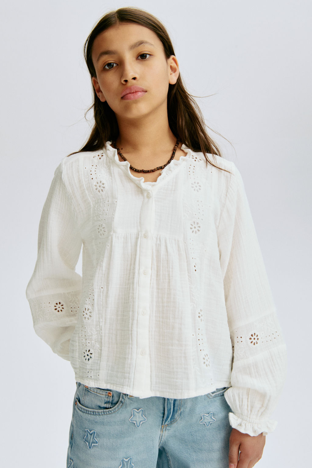 Blusa de algod?n con bordado ingl?s - H&m фото 2