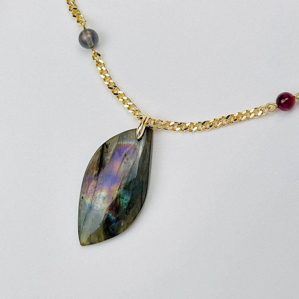 Колье на цепочке из Кианита,Лабрадора и Турмалина 42 см +