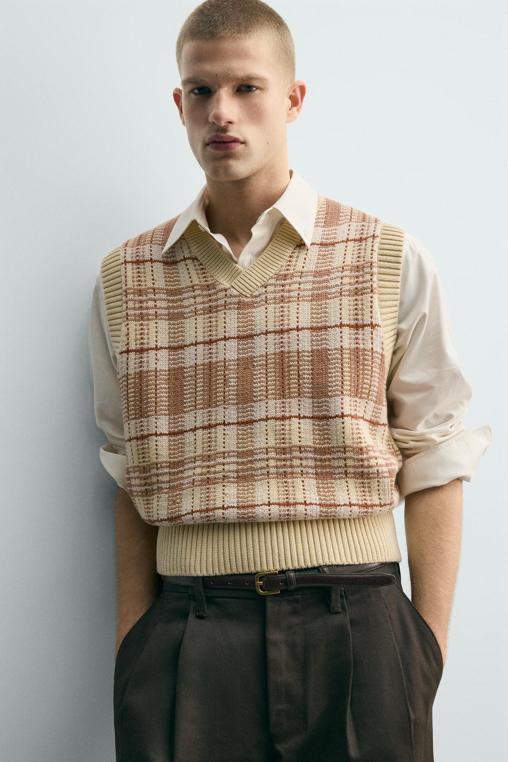 JACQUARD KNIT CHECKS WAISTCOAT - Zara фото 14