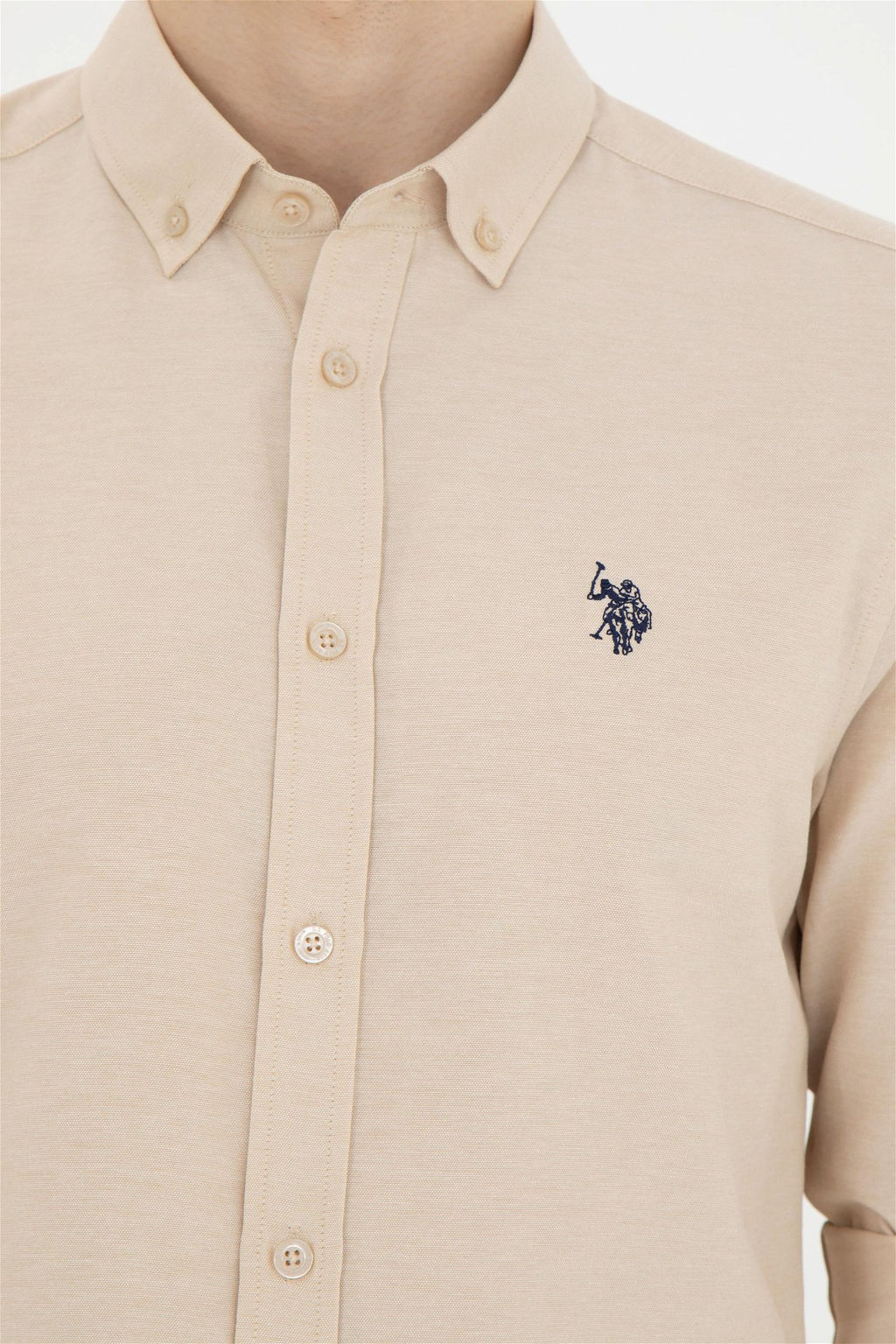 Мужская базовая рубашка светло-коричневого цвета с длинным рукавом - U.s. polo assn фото 7