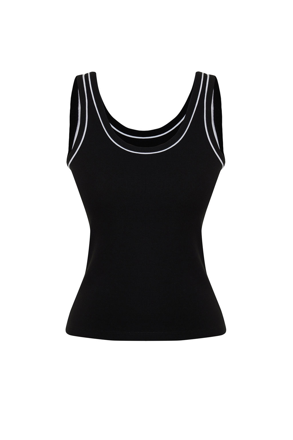 TRENDYOLMILLA Siyah Kontrast Biye Detayl? Havuz Yaka Vuuda Oturan Fitilli Esnek Orme Atlet TWOSS24AL00044 фото 7