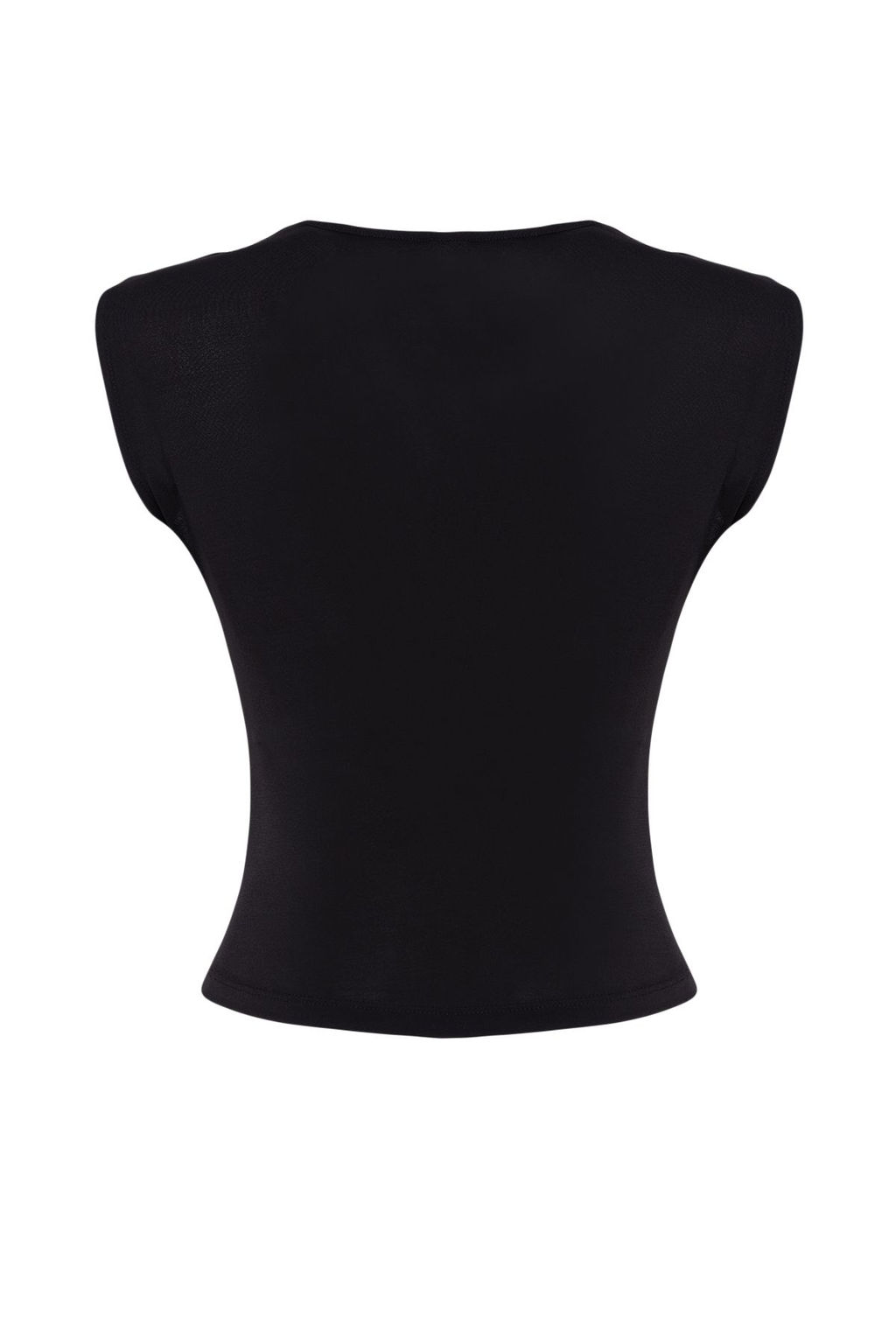 Trendyolmilla Siyah Fitted/Vucuda Oturan Buzgu Detayl? Kolsuz Esnek Orme Bluz TWOSS24BZ00518