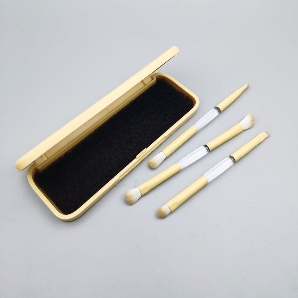 Nail Art Набор кистей для макияжа в футляре с зеркалом, 3 шт., желтый - Kristaller фото 3