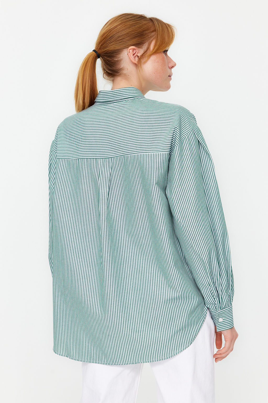 TRENDYOLMILLA Mavi Cizgili Oversize/Genis Kal?p Dokuma Gomlek TWOSS23GO00144  фото 6