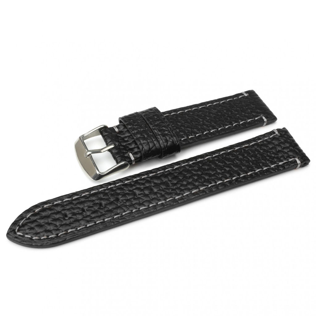 Ремешок для часов натуральная кожа черный-серыйC8-18black-grey