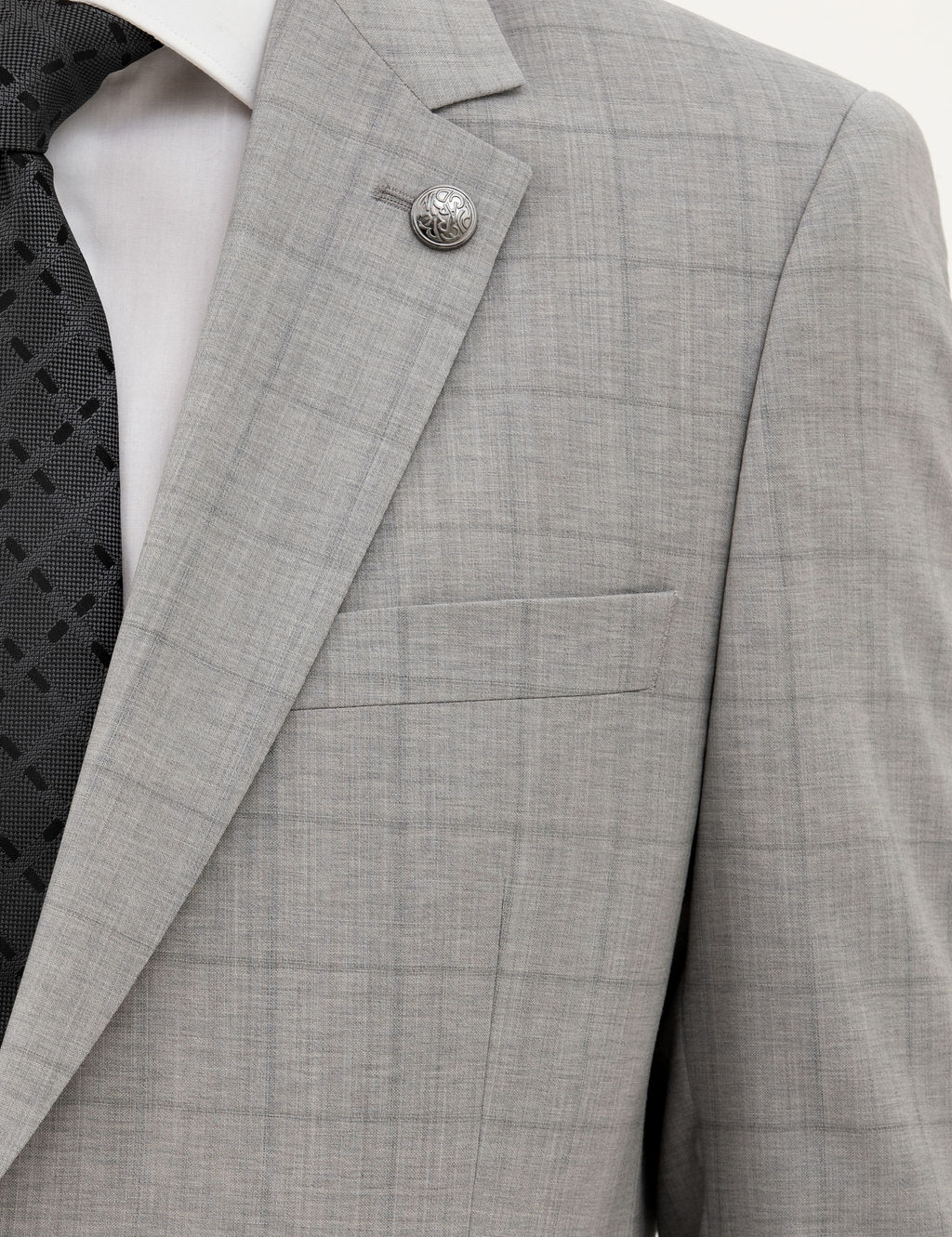 Gri Slim Fit %100 Y_n Ekose Tak_m Elbise