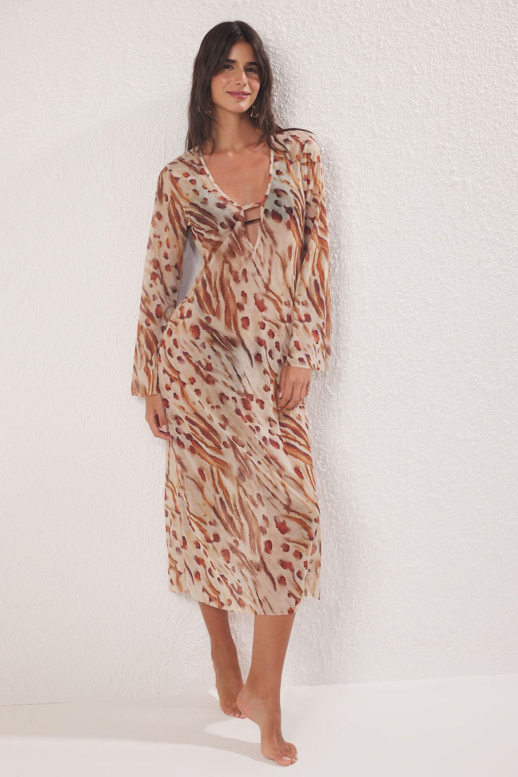 Trendyolmilla Leopar Desenli Oversize Maxi Dokuma Plaj Elbise TBESS25EL00116 фото 2