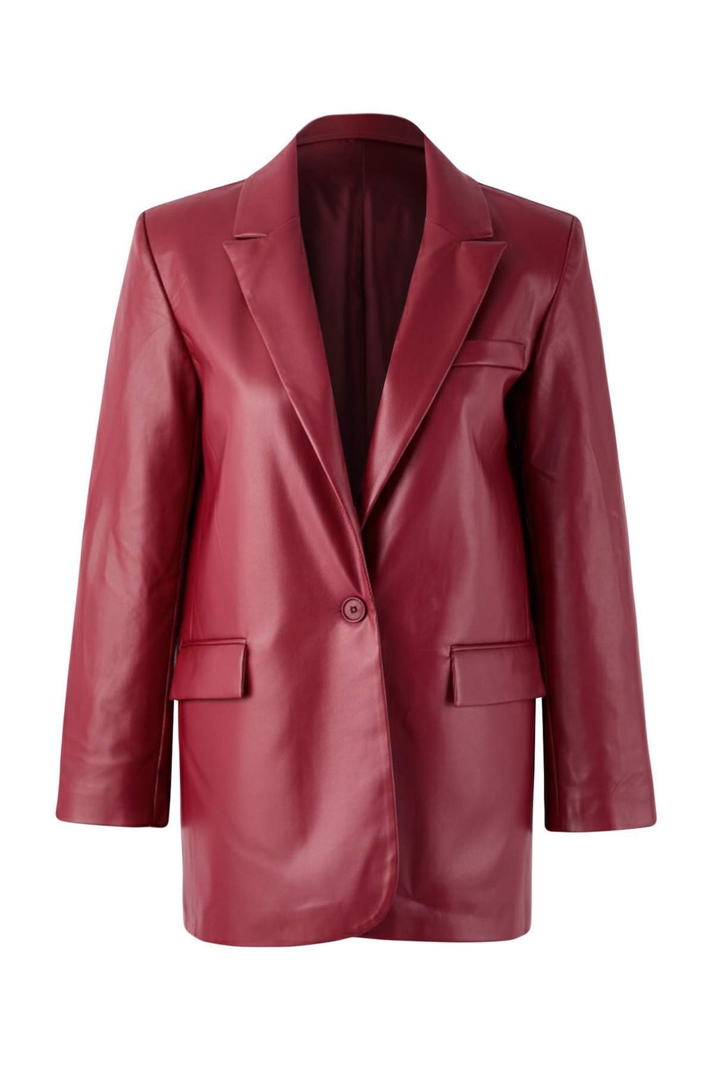 Koyu K?rm?z? Oversize Suni Deri Dokuma Blazer Ceket TWOSS23BC00049