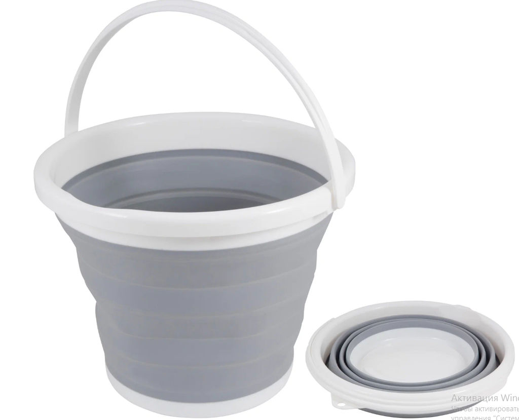 Ведро силиконовое, складное, круглое, 10л, серое