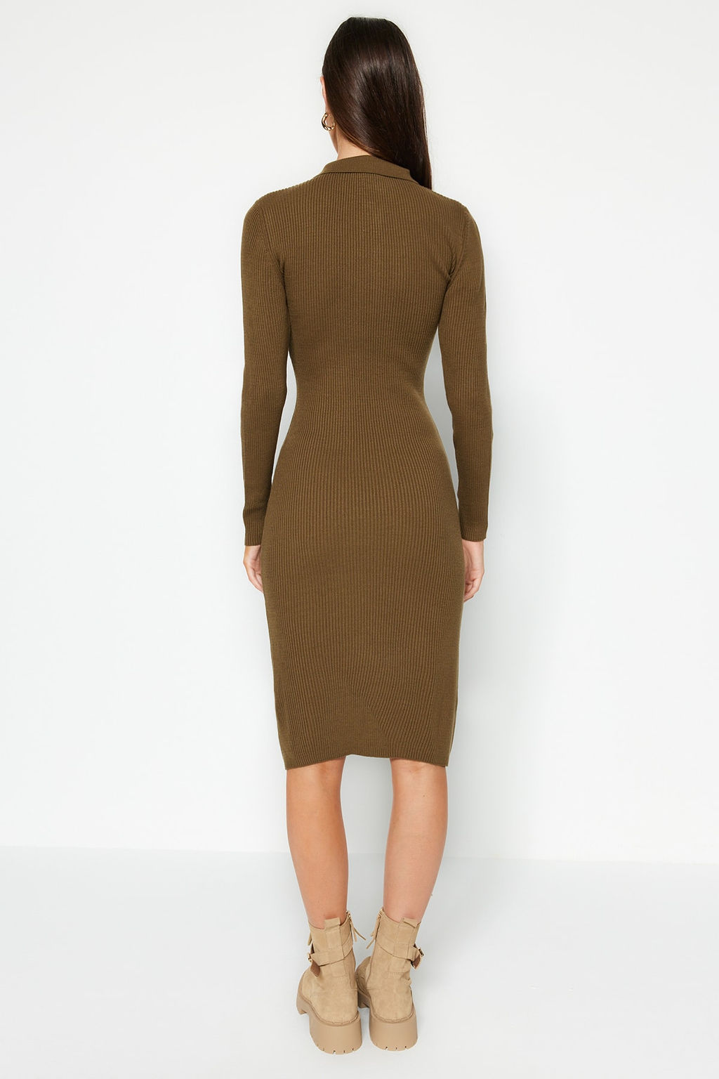 Haki Midi Triko Polo Yaka Elbise TWOAW24EL00029 - Trendyolmilla фото 6