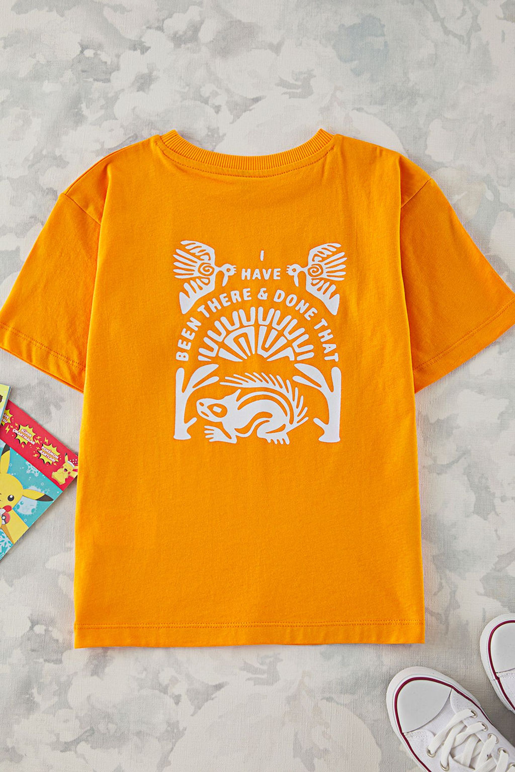 Turuncu Erkek Cocuk %100 Pamuk S?rt Bask?l? Regular Kal?p K?sa Kol Orme T-Shirt TKDSS25TS00071