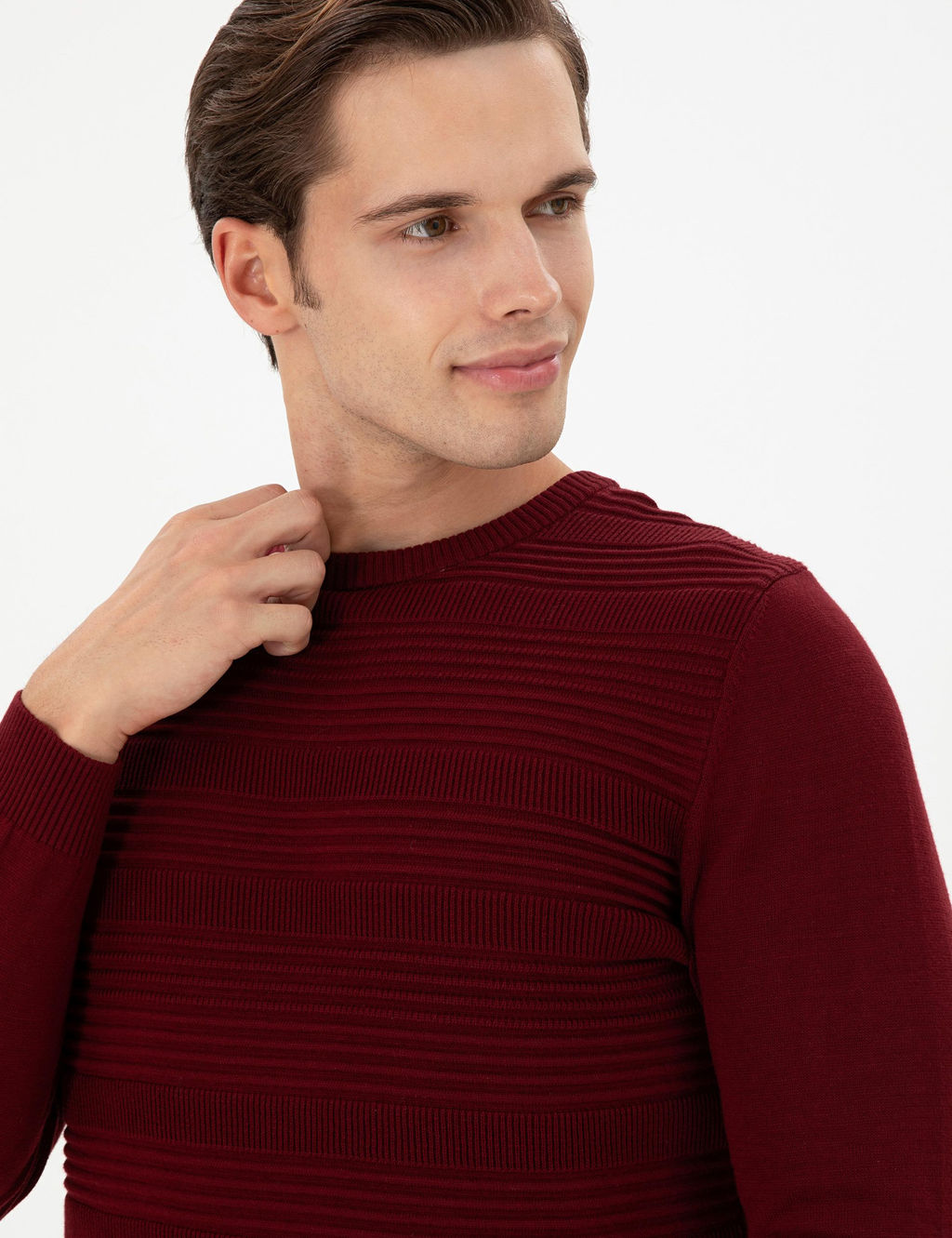Erkek Slim Fit Bisiklet Yaka Bordo Kazak - U.s. polo assn фото 2