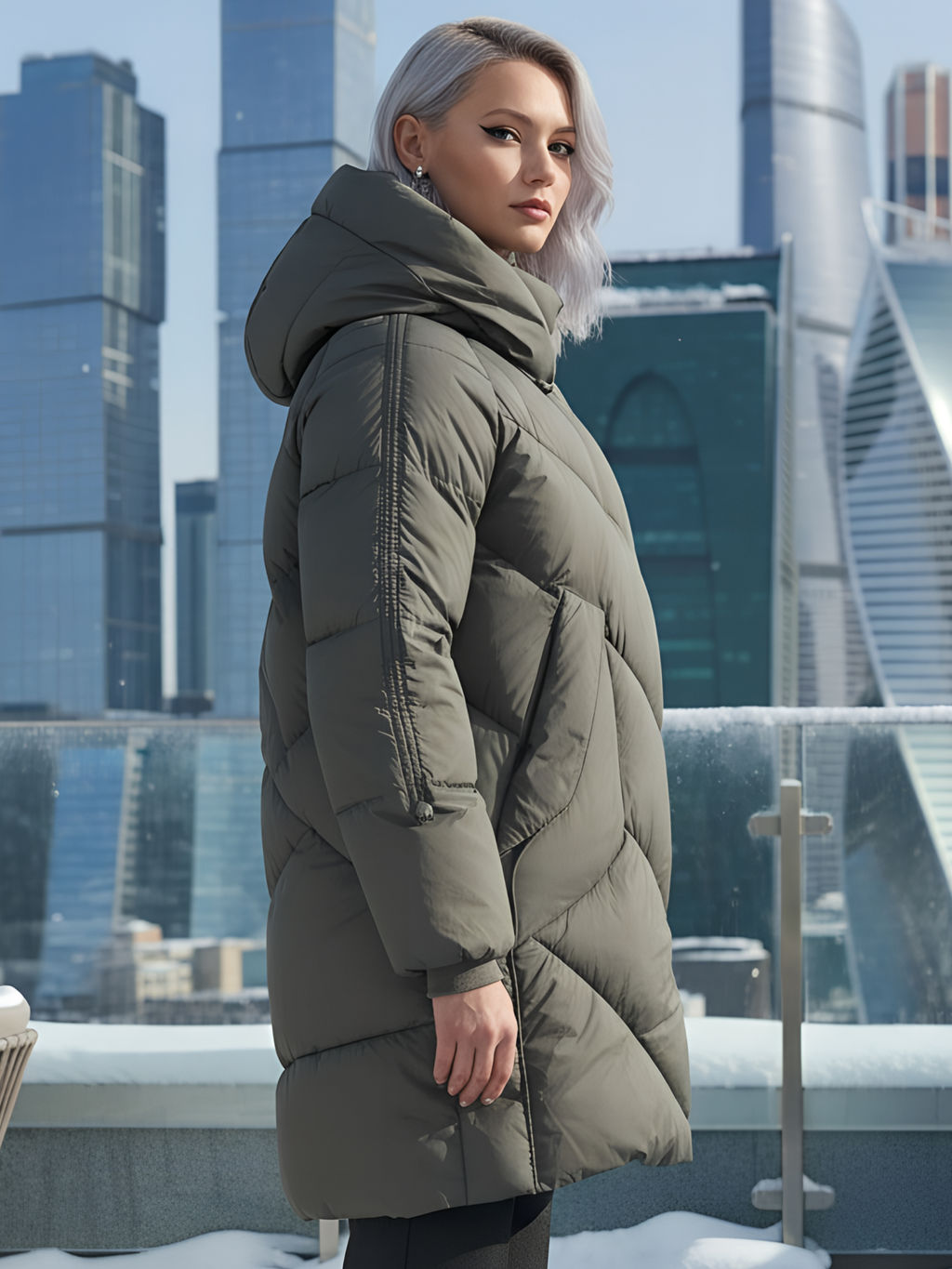 Пальто двубортная зимнее утепленное женское зеленого цвета 7732Z - Visdeer фото 20