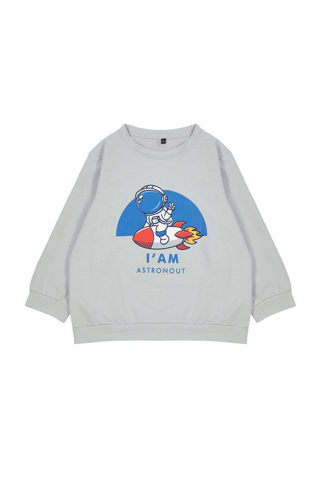 Gri Erkek Cocuk Mevsimlik-Ince Uzay Desenli Bisiklet Yaka Orme Sweatshirt TKDAW25SW00005