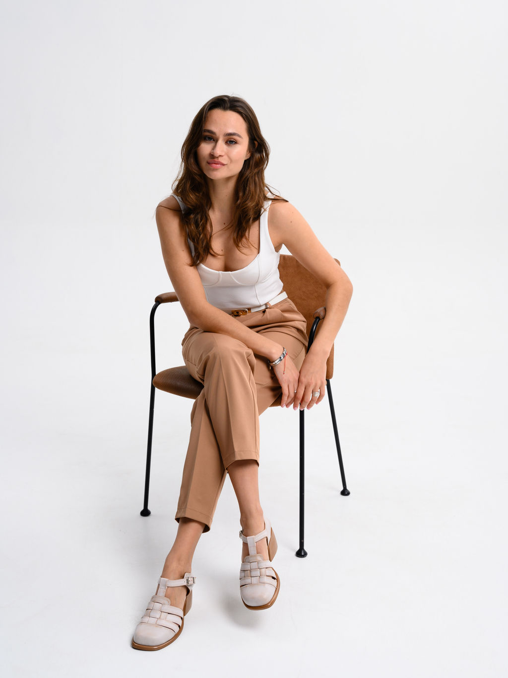 Босоножки 5035.23663bе.Вакса пудра+коричневый