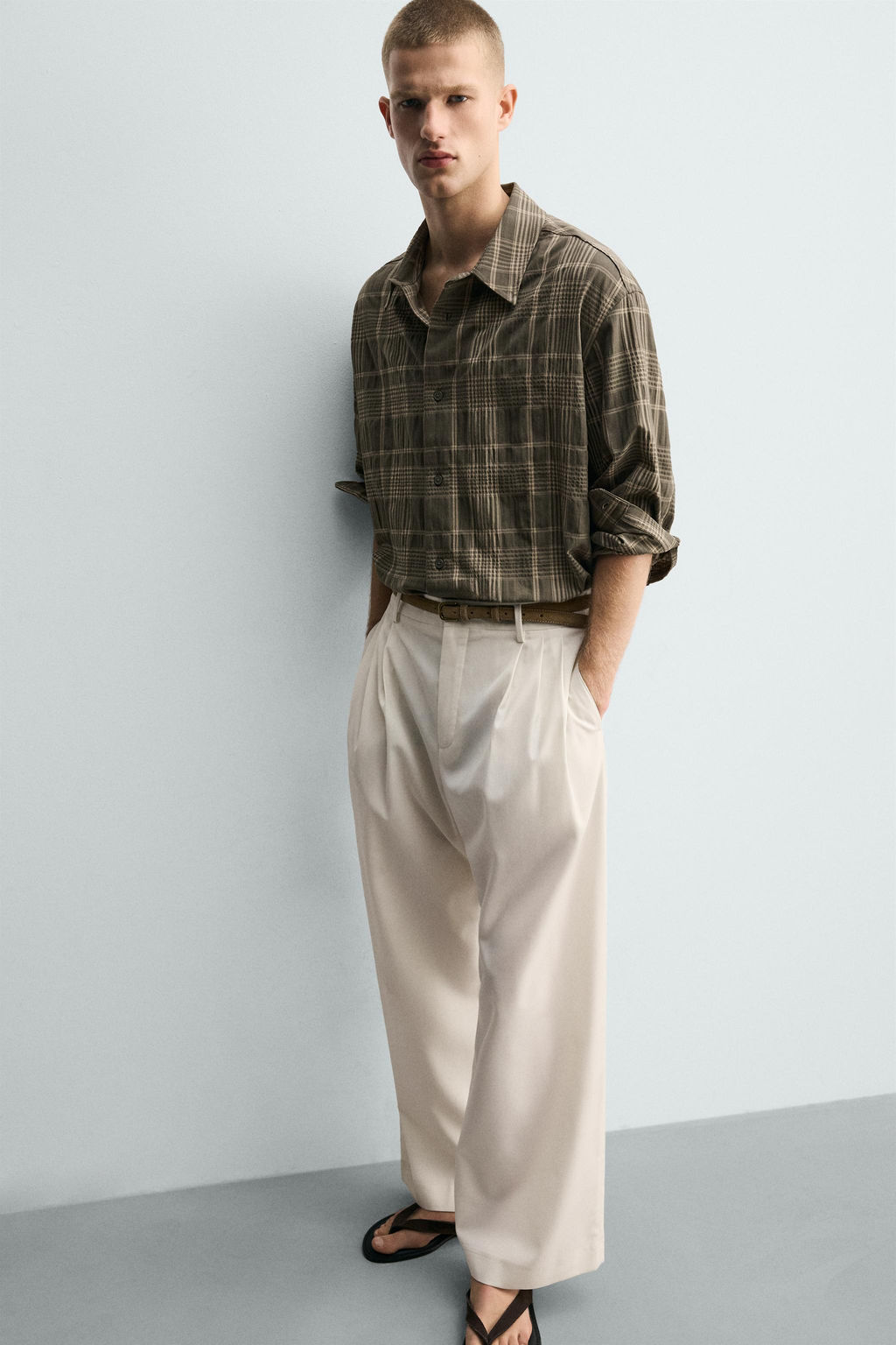 CAMISA FLUIDA CUADROS / Khaki - Zara фото 6