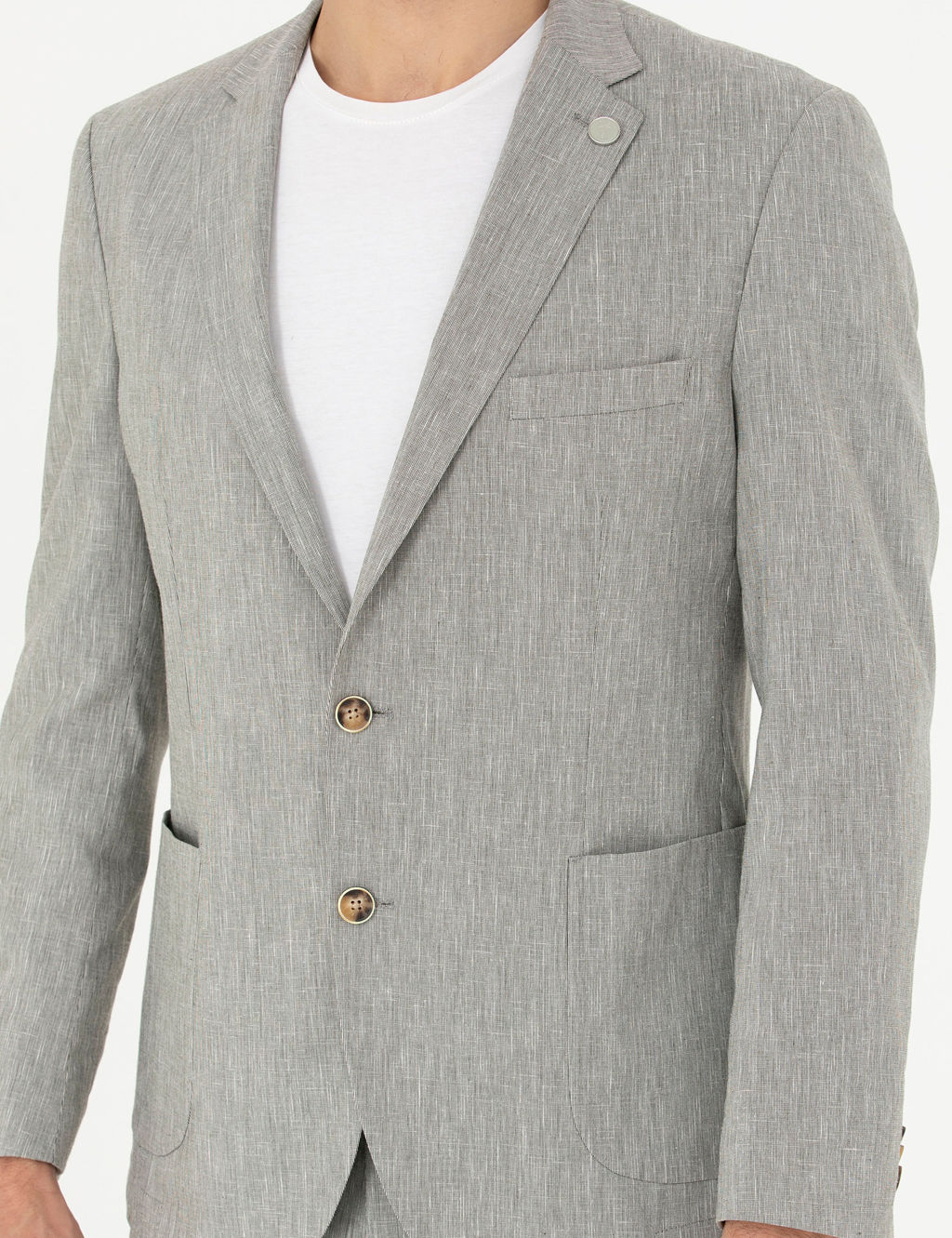 A__k Ye_il Ex. Slim Fit Keten Kar___ml_ Ceket