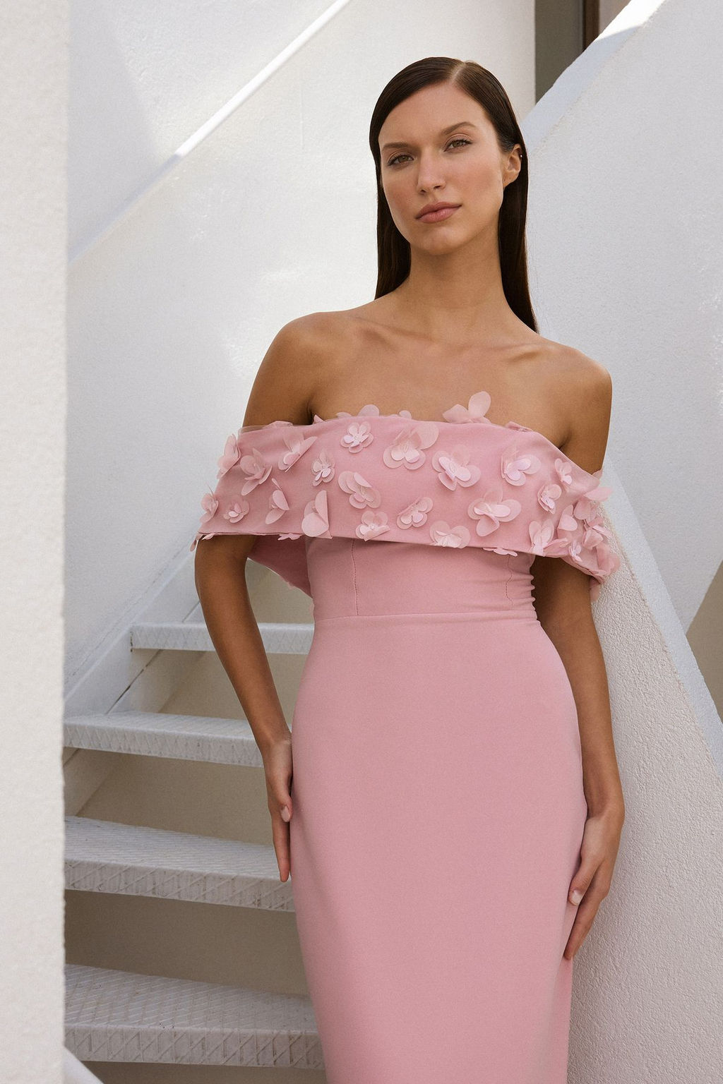 TRENDYOLMILLA Gul Kurusu Carmen Yaka Cicek Aplike Detayl? Dokuma Uzun S?k Abiye & Mezuniyet Elbise TPRSS25AE00107  фото 15