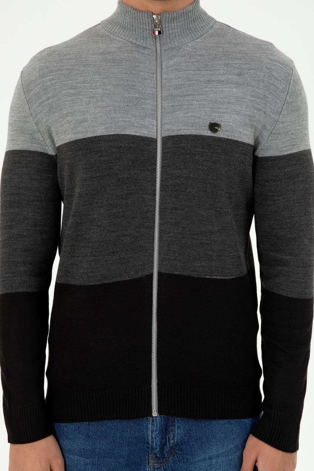 Мужской серый меланжевый трикотажный кардиган Неожиданная скидка в корзине - U.s. polo assn фото 6