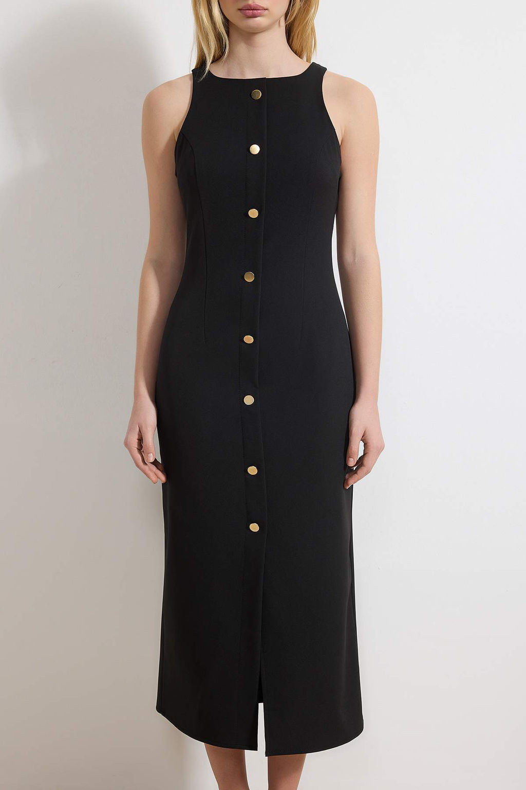 Siyah Dugme Detayl? Midi Dokuma Elbise TWOSS26EL00083