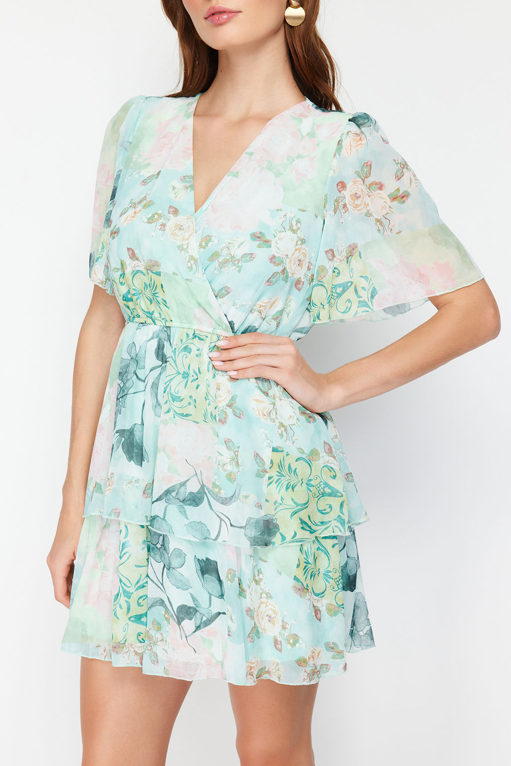 Mint Etegi Volanl? Sifon Astarl? Mini Dokuma Elbise TWOSS24EL00543