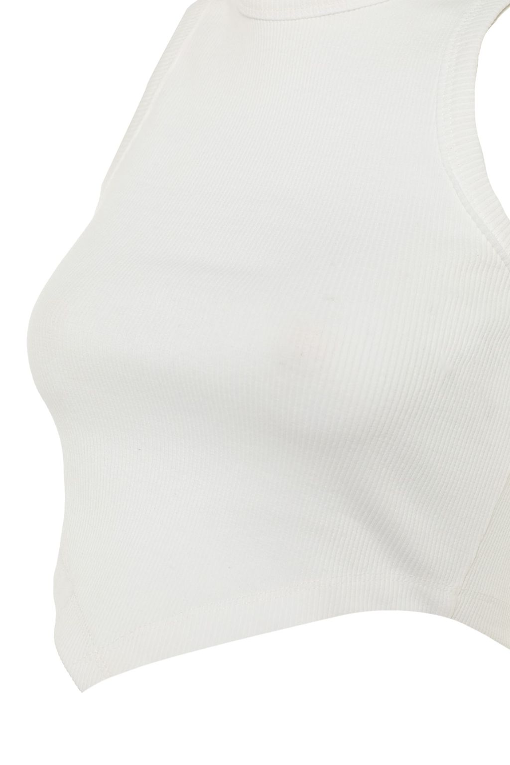 Ekru Asimetrik Super Crop Fitilli Esnek Orme Atlet TWOSS22AL0065