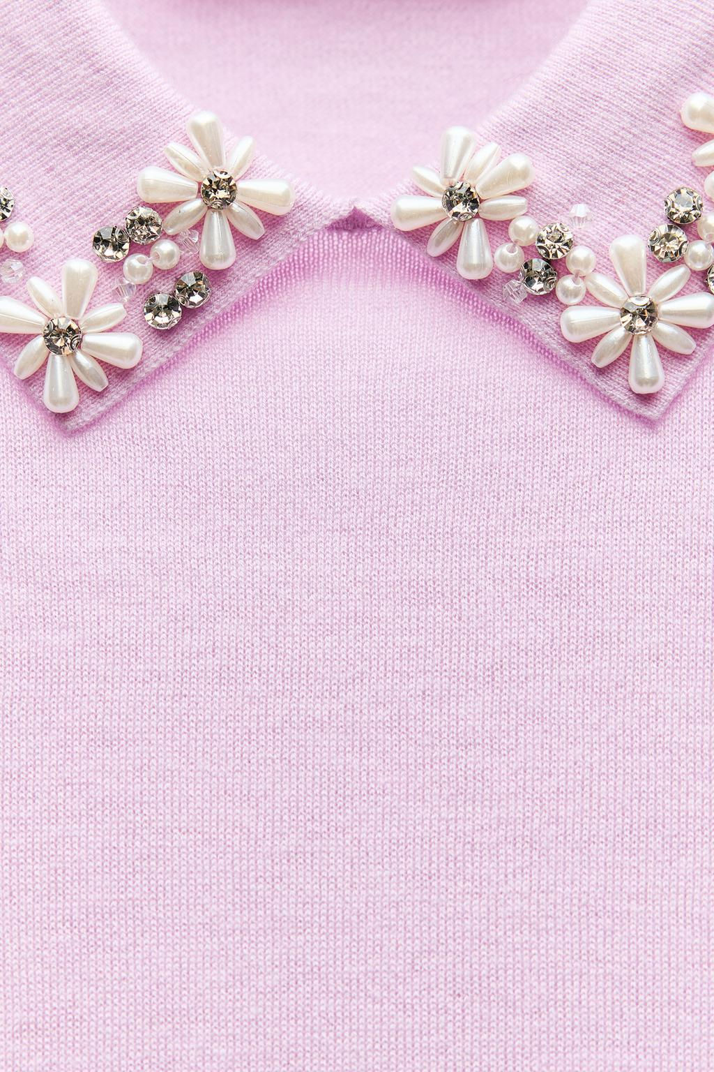 KNIT POLO NECK JUMPER WITH FAUX PEARLS - Zara фото 6