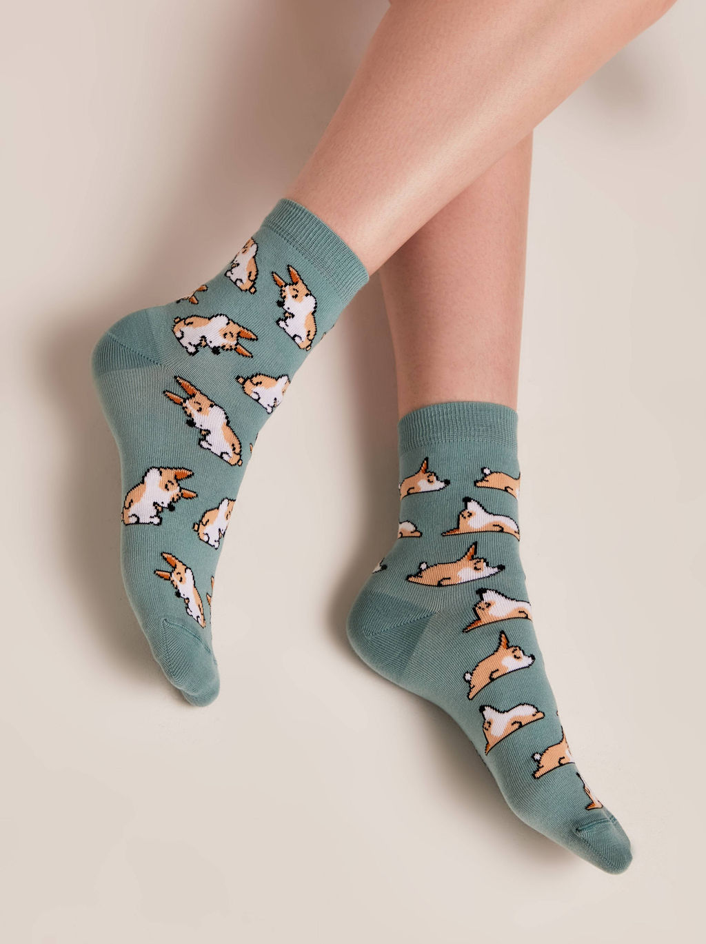 Цена за 2 пары. Носки Классические CONTE Хлопковые носки с рисунками corgi серо-бирюзовый - Conte elegant фото 2