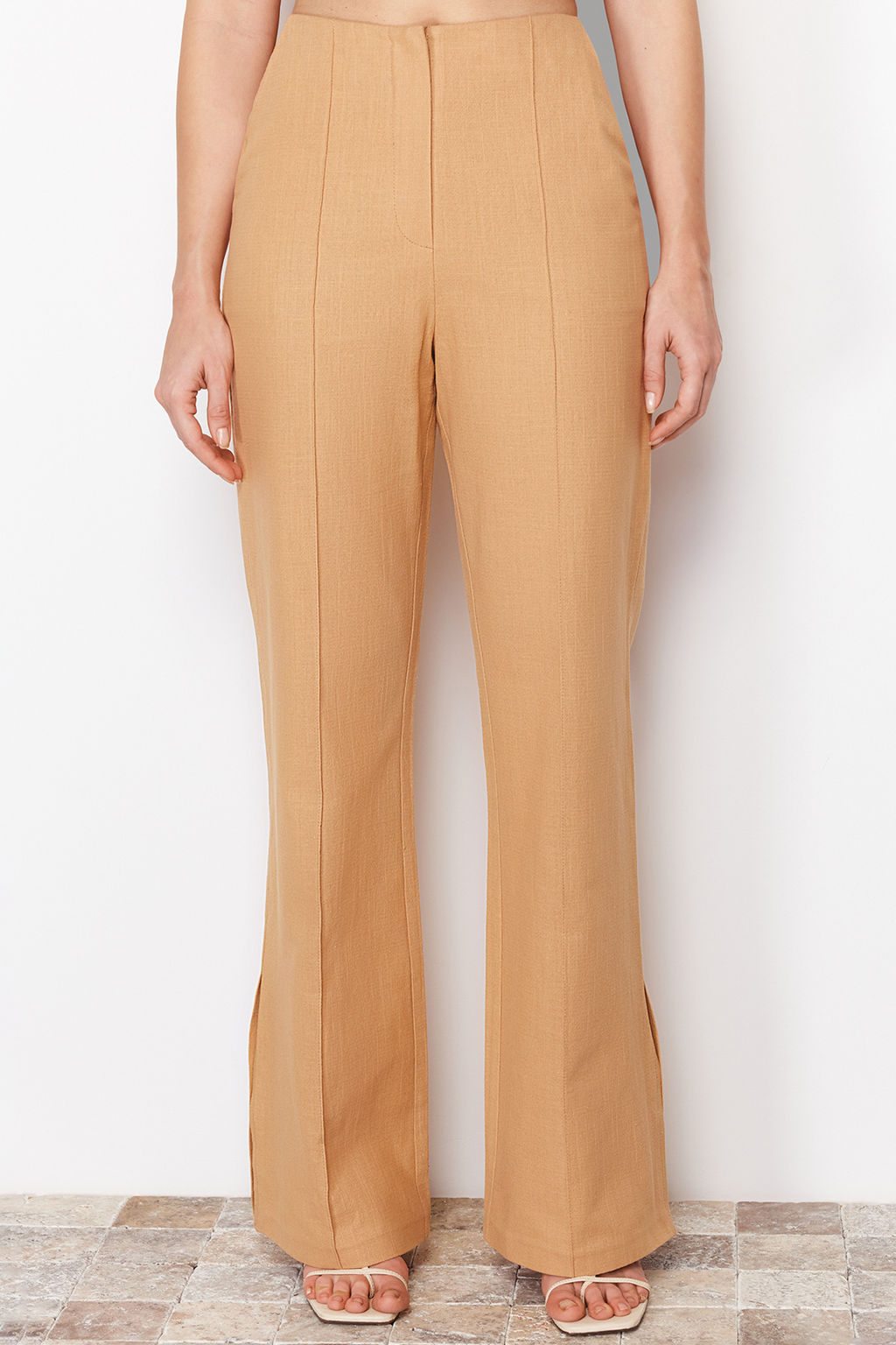 Camel Premium Straight/Duz Kesim Keten Dokuma Pantolon TWOSS24PL00079 - Trendyolmilla фото 5