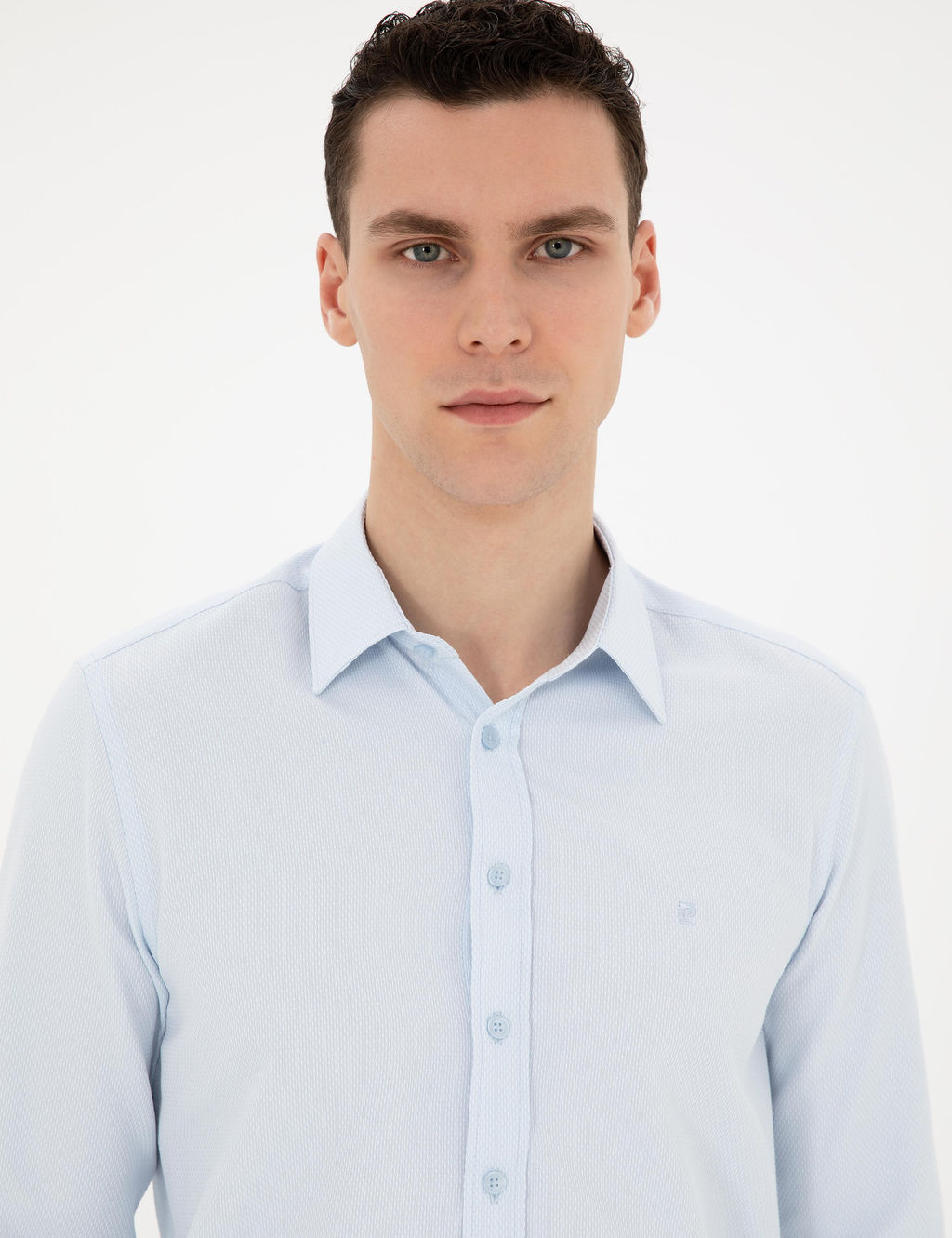 Рубашка Pierre Cardin Slim Fit с длинным рукавом светло-голубая