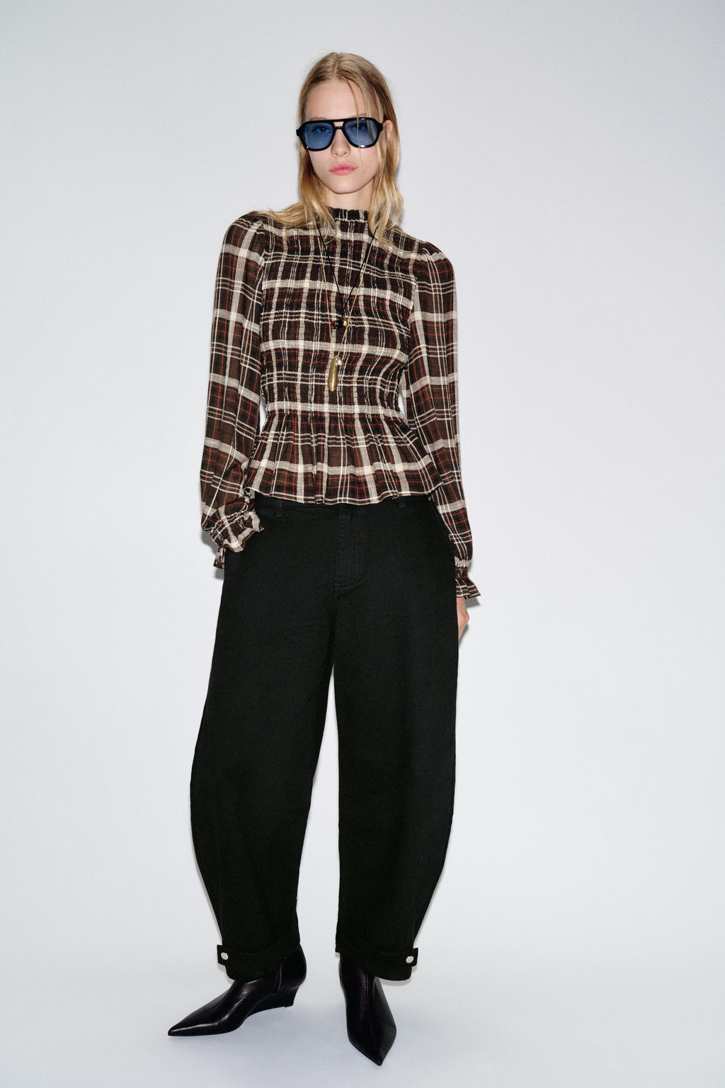 CHECK SMOCKED SHIRT - Zara фото 9