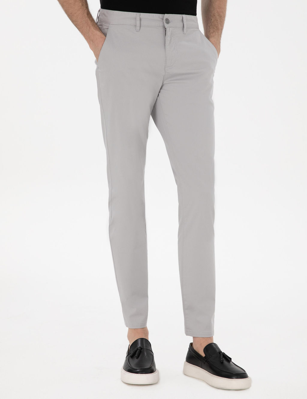 A__k Gri Slim Fit Kanvas Pantolon