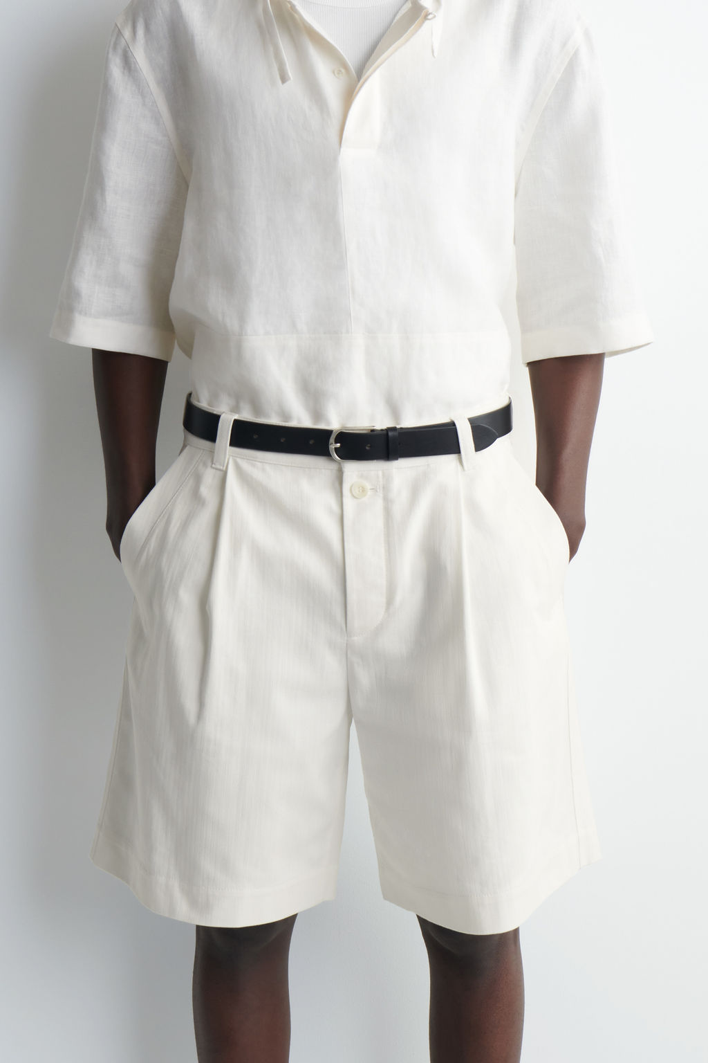 PLEATED DENIM-HERRINGBONE SHORTS - H&m фото 3