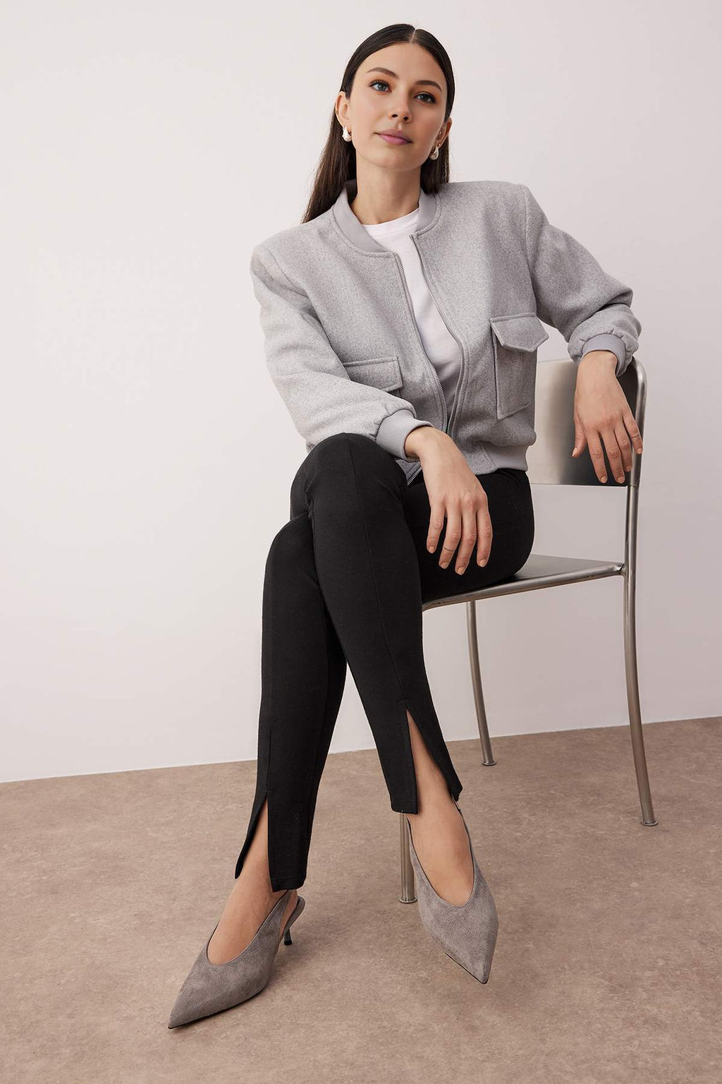 Gri Suet Sivri Burun Kad?n Kitten Topuklu Ayakkab? TAKAW26TO00012 - Trendyolmilla фото 2