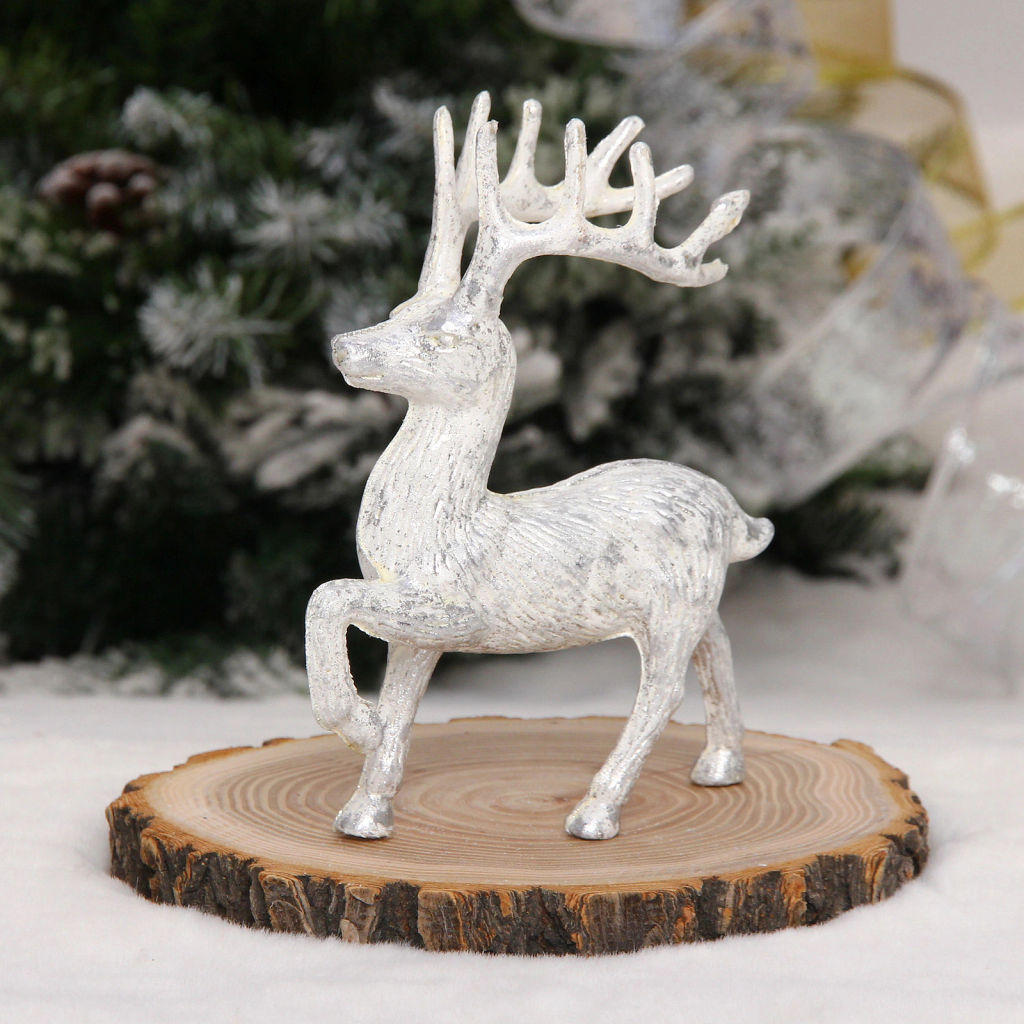 Цена за 2шт. Фигурка новогодняя "Зимний олень" 9.5*4.5*12 см, Серебро/белый