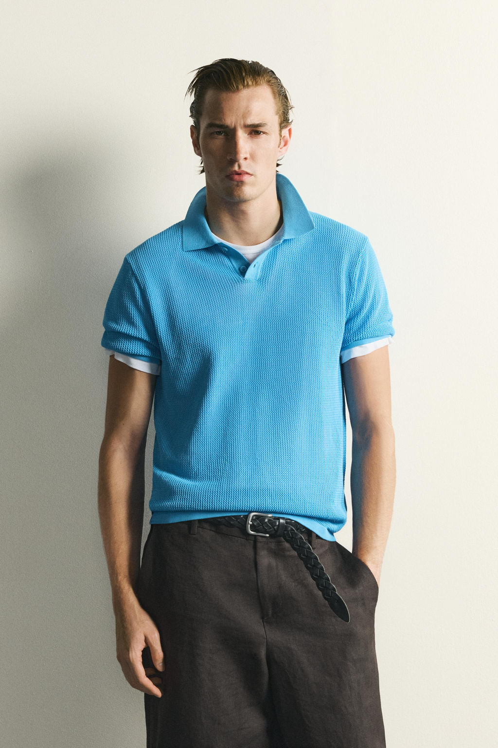 POLO PUNTO ESTRUCTURA CALADOS / Azul claro - Zara фото 2