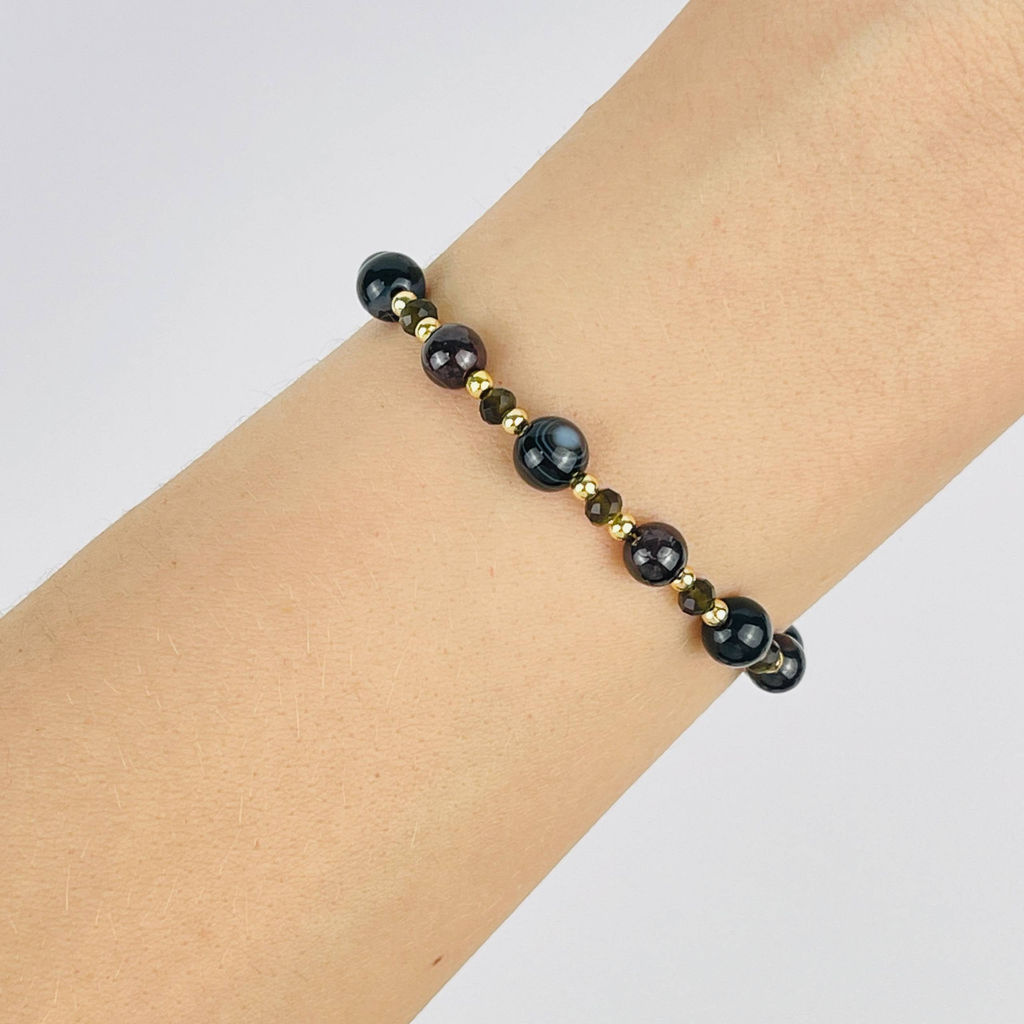 Браслет регулируемый из Агата, Граната и Обсидиана - Радуга самоцветов фото 2