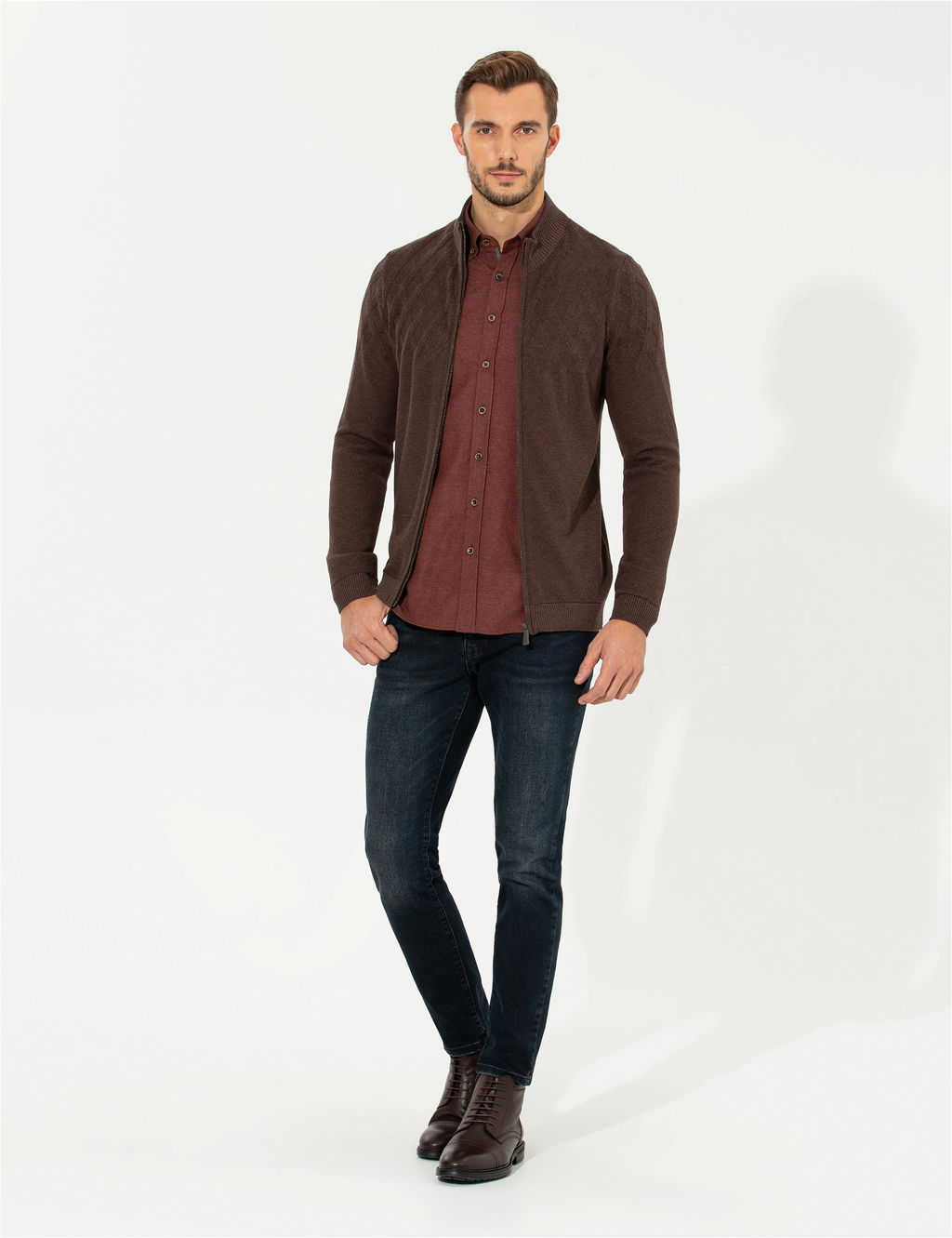 A__k Kahverengi Slim Fit Fermuarl_ Triko H_rka - Pierre cardin фото 4