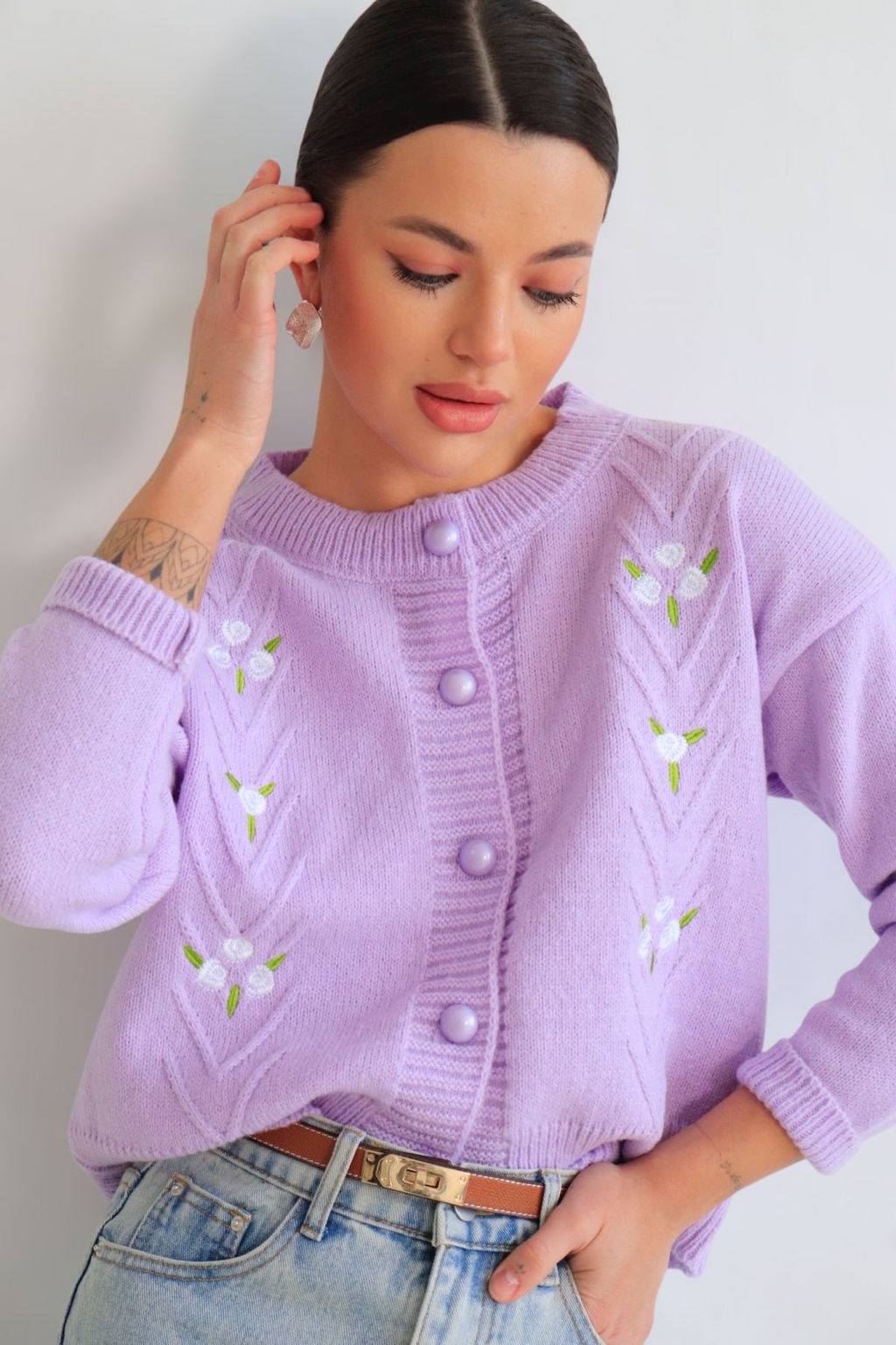 Martichelli Кардиган лавандовый с белыми цветочками фото 6