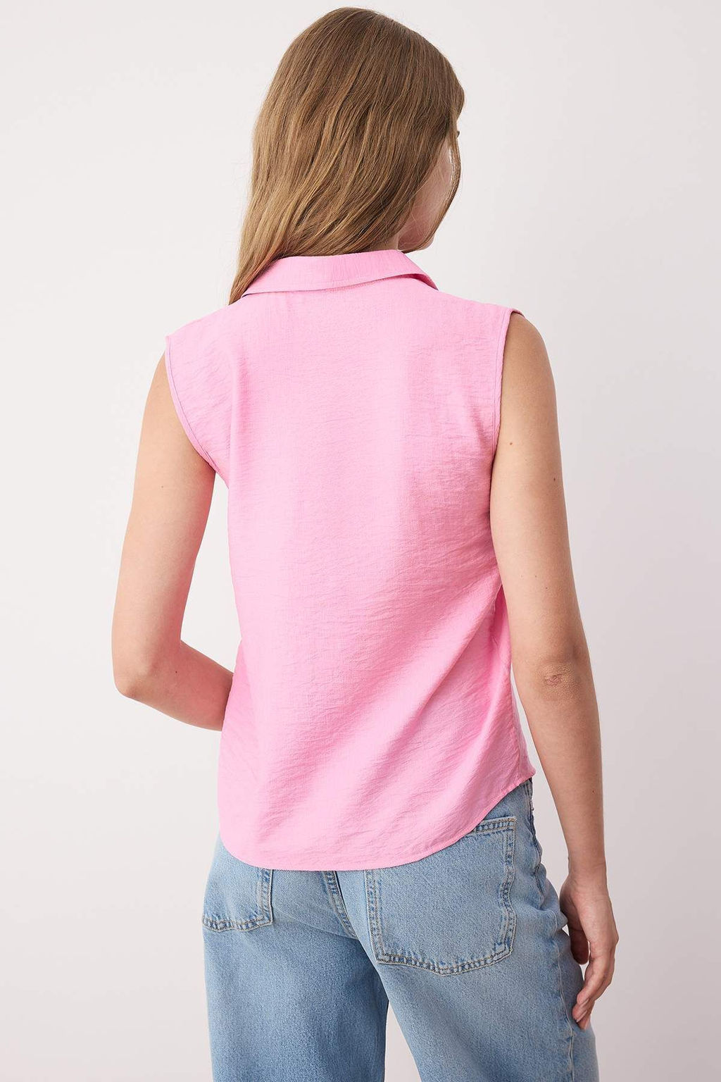 Pembe S?f?r Kol Keten Gorunumlu Regular Normal Kal?p Dokuma Gomlek TWOSS25GO00097
